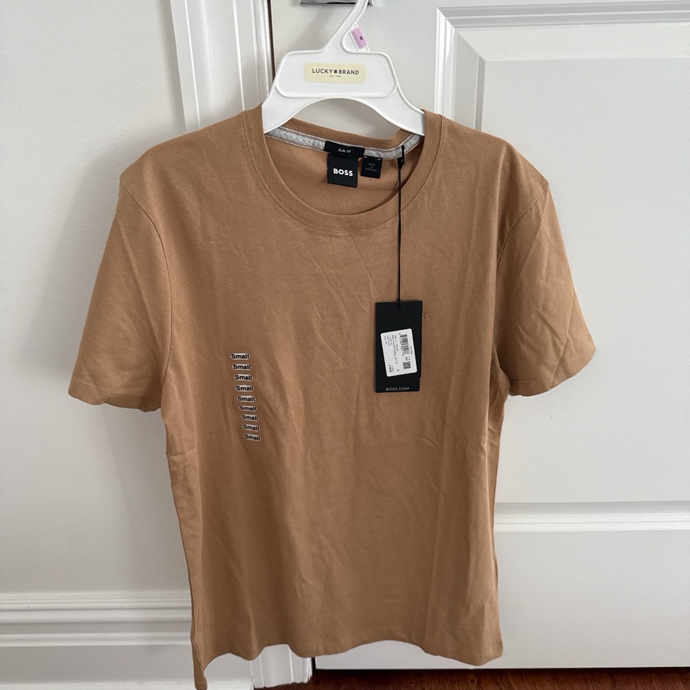 BOSS Men's Tan Short-Sleeve Crewneck Tee
